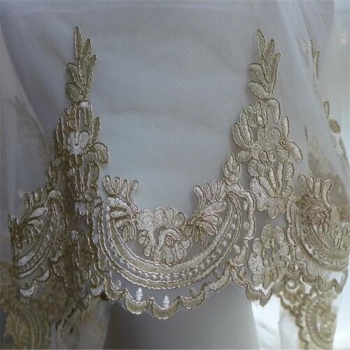 5 Yards 2018 New Gold Thread Embroidered Lace Trim With Corded Tulle Mesh Lace For Dressmaking, Bags, Home Decor 25cm Wide
