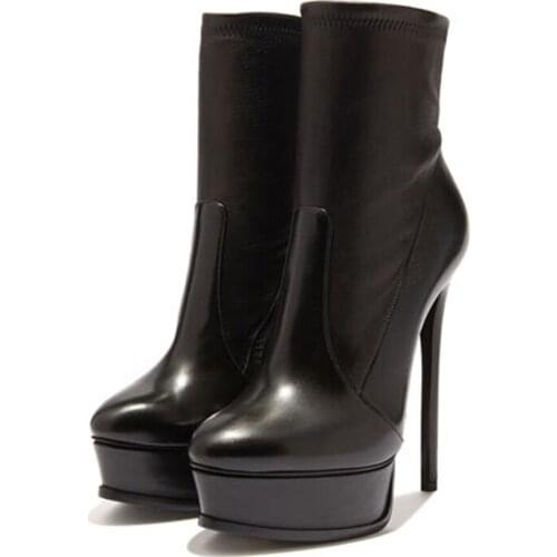 Sexy Womens Ankle Boots Platform High Heels Fetish Boots For Women Sexy Zipper Black Leather Short Party Shoes Female New 2021
