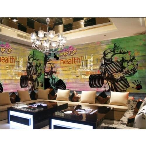 Custom photo murals wallpaper for walls 3 d Gym mural Nostalgic retro sport gym weightlifting background decorative wall papers
