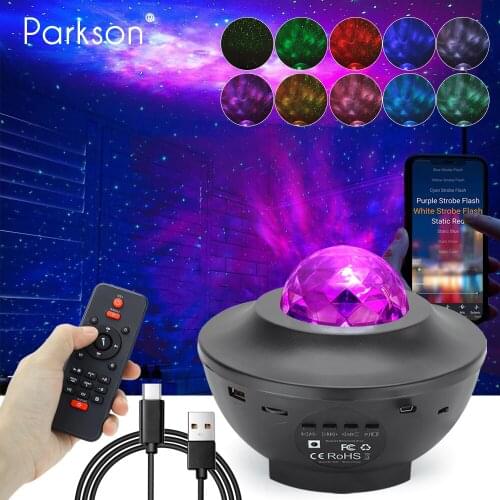LED Star Galaxy Projector USB Bluetooth Music Player Rotating Colorful Starry Sky Waves Night Light Room Decor Romantic Gifts