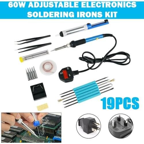 Adjustable Electronics Soldering Irons Kit 60W Welding Tool Temperature Rework Station Heat Repair Tool Accessories 19pcs/Set