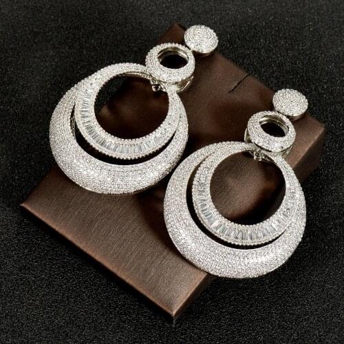 HIBRIDE Dubai Bridal Big Luxury Micro CZ Pave Drop Earrings for Women pendientes mujer Jewelry Brincos Wholesale Price E-973