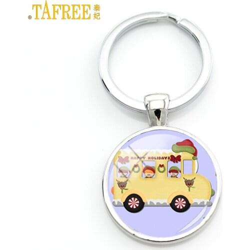 TAFREE happy kids school bus keychain fashion British London Double Decker Bus key chain ring holder Peace hippie car gifts H154