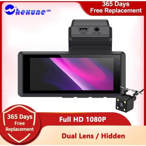 WHEXUNE Hidden Dash Cam Dual len Camera 1080P 3'' Car DVR Mirror IPS Touch Auto Video Recorder Dashcam 24h Parking Night version