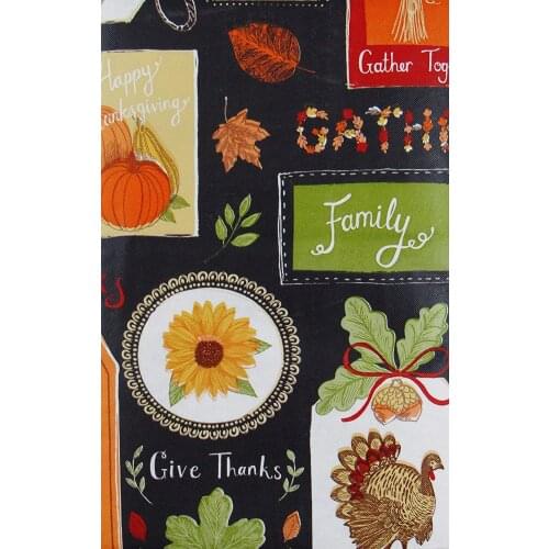 Thanksgiving Autumn and Sentiments Patchwork Vinyl Flannel Back Tablecloth