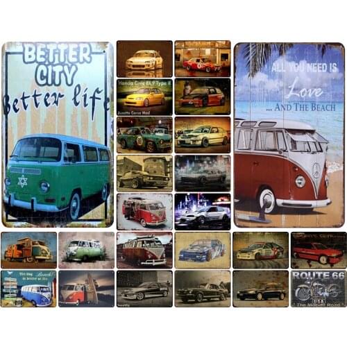 Vintage Metal Tin Sign of Better City Better Life Tour Bus Racing Car Retro Car for Garage Plate Bar Decoration Wall Stickers