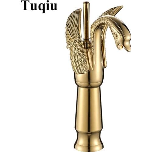 Tall Brass Basin Faucet chrome/gold/black oil brushed/antique Swan Faucet Gold Plated Wash Basin Faucet Hotel Copper Gold Mixer