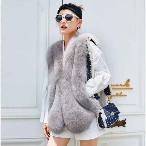 Women Clothes Real Fox Vests Natural Fur Vest Jackets Winter Warm Coat Elegant Vintage Coats Gilet Femme ZL535