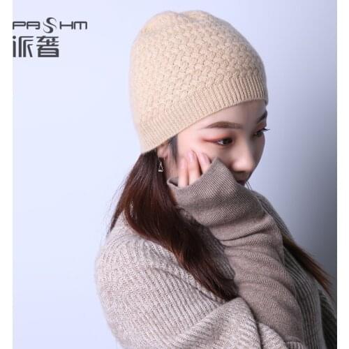 Pure Cashmere Hat Women knitted Hat 100% Cashmere Hat Luxury Brand Solid color Fashion Super Warm Soft For Head Thickened