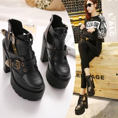 Black Zipper High Heels Temperament Short Tube Ladies Martin Boots Summer Trend Work Shoelace Waterproof Platform