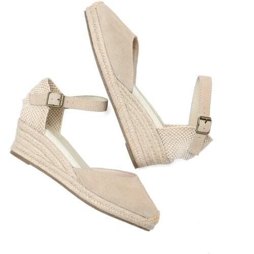 2021 New Top Wedges Genuine Open Solid Sandals Sapato Feminino Womens Elastic Espadrilles Wedge Flatform Casual Sandal