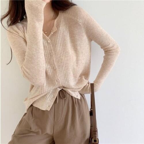 2021 New Autumn Rabbit Wool Sweater Cardigan Cotton O-Neck Full Regular Knit Sweater Women Long Sweater Female