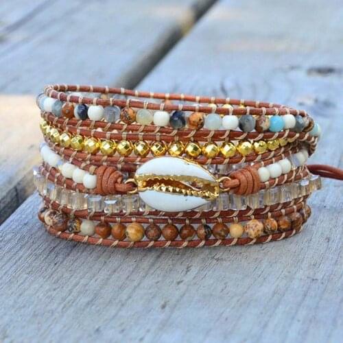 Gold Version Leather Wrap Bracelet Bohemia Natural Shell Pendant Bracelet Gifts Dropship