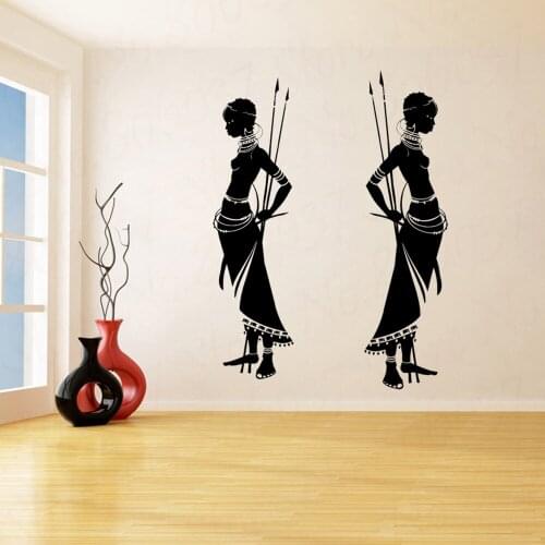 2x Housewares Tribal African Woman Removable Wall Stickers for Living Room Home Decor Vinly Waterproof Quotes Art WL1665