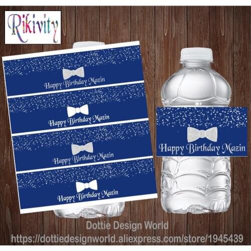 20 Pcs Personalized Prince Bow Tie Boy Water Bottle Wine Labels Candy Bar Wrapper Stickers Baby Shower Birthday Party Decoration