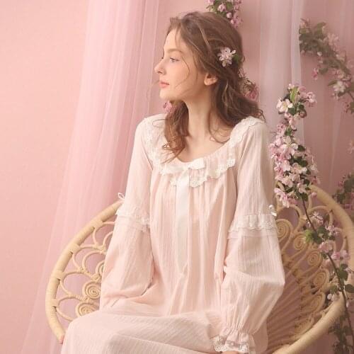 Free Shipping 100% Cotton Princess Nightdress Womens Long Nightgown 3 Color Pijamas Royal Sleepwear pijamas femininos verao