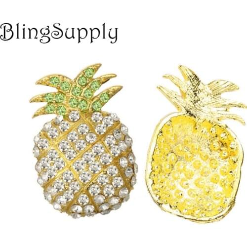 Free shipping flatback gold pineapple rhinestone button for DIY 34X23mm 50PCS/LOT(BTN-5646)