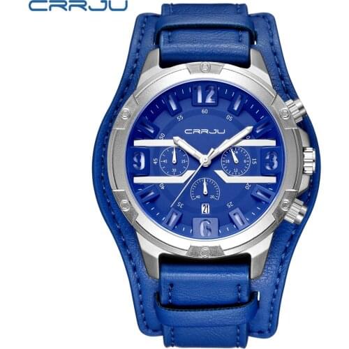 CRRJU brand Mens Multifunction Sport Watches Male Casual Quartz Wristwatch Leather Men Military Waterproof Clocks with Box