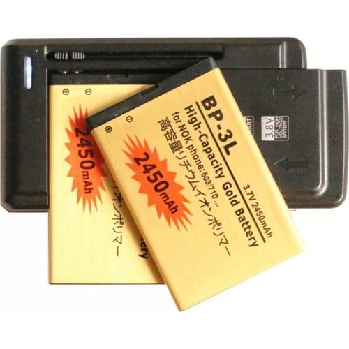 Ciszean 2x 2450mAh BP-3L Gold Replacement Battery + Universal Charger For Nokia 603 701 ASHA 303 Lumia 710 610 505 510 610C 3030