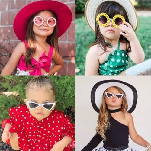 Flower Kids Sunglasses vintage Small Round Handmade Diamond Eyewear Summer Beach Eyewear Children Party Eyeglasses Gafas