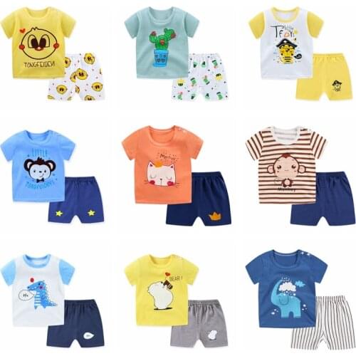 Childrens Short Sleeve T-shirt Pure Cotton Kids Set Clothes Summer Suit Baby Short Sleeve Shorts Two Piece Child Home Clothing