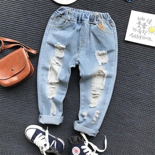 Kids Jeans For Boys Casual Korean Hole Spring Autumn Trousers 2 3 4 5 6 Years Toddler Baby Denim Pants Fashion Boys Pants New