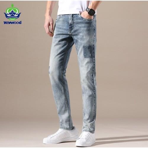 Men Stretch Skinny Jeans Fashion Casual Slim Fit Denim Trousers Male Vintage blue Color matching Pants Brand clothing 28-40