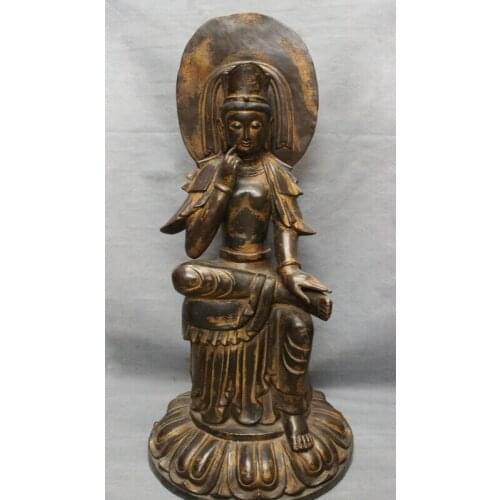 Fast shipping USPS to USA S1721 30" Chinese Bronze Sitting Thinking Kwan-yin GuanYin Bodhisattva Buddha Statue