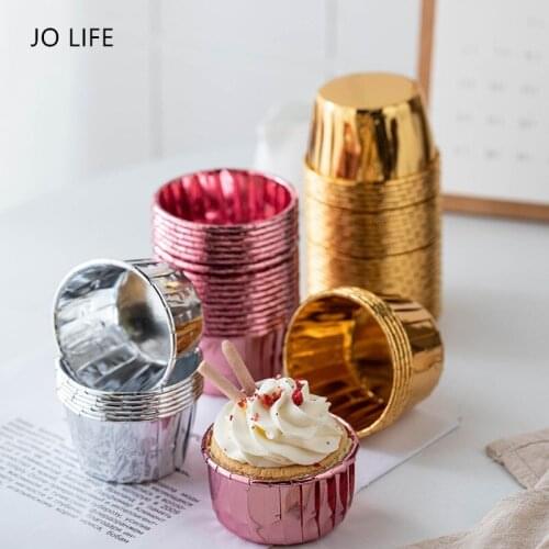 JO LIFE 50pcs/set Aluminum Foil Muffin Paper Cups Cupcake Package Baking Tool Golden Paper Cups