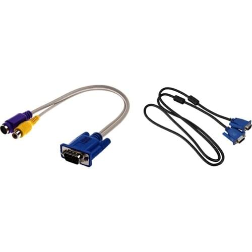 TV-Out VGA to S-Video/RCA Cable Adapter & VGA 15 Pins Male to Male Plug Cable Computer Monitor Wire Cable 1.5M