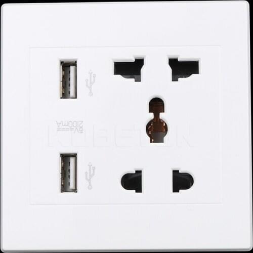 Kebidu1PC HOT Electric Wall Charger Dual USB Port Dock Socket Power Outlet Panel Plate white With LED indicator and Power Switch