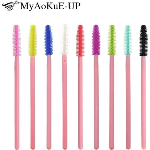 Pink Silicone 200pcs Makeup Eyelashes Mascara Brushes Wands Eyebrow Brush Mascara Applicator Wand Make Up Brushes Cosmetic Tools