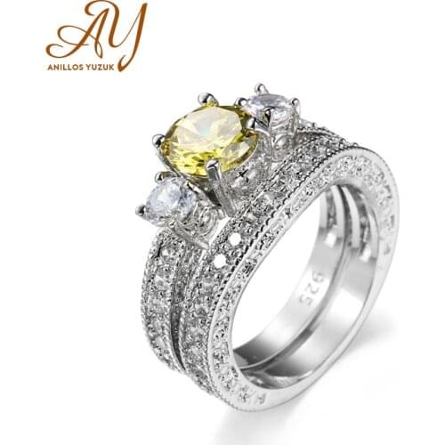 Anillos Yuzuk Silver 925 Jewelry Ring For Women Round Shape Topaz Citrine Gemstone Ring Party Female Silver Ring Fine Jewely