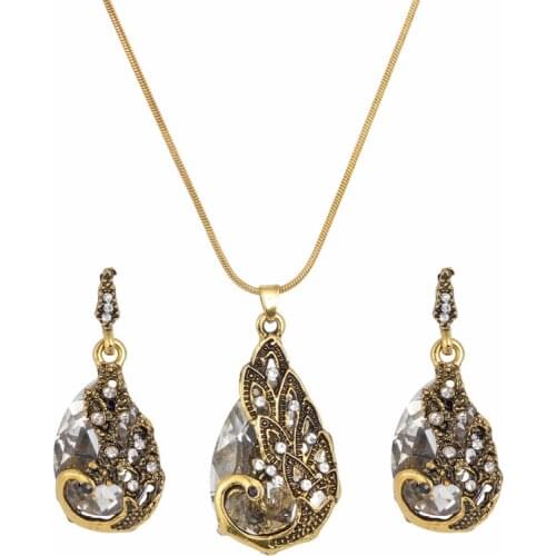 Vintage Bridal Gold Jewelry Sets Women Peacock Pendant Necklace Long Drop Earrings With Crystal Stones Necklace Earrings Set