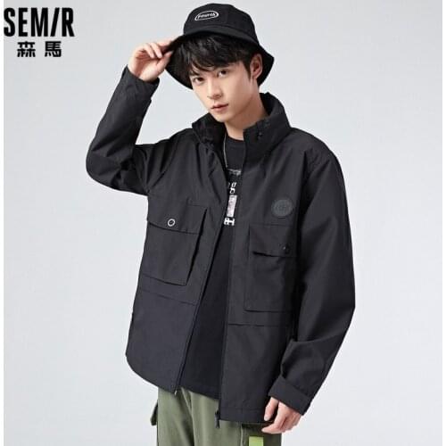 SEMIR Jacket Men 2021 Spring New Hooded Letter Printing Casual Workwear Jacket Fashion Trendy Black Tops Coat Man