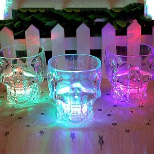 Led Party Light Up Cup Magic Glass Flash Wine Beer Bar Mug Ghost Head Whiskey Glowing wine glass For Halloween Party Supplies