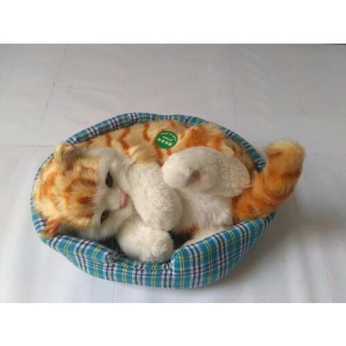 Cute simulation cat model resin&fur yellow stripe cat model gift about 21x14x12cm 2319