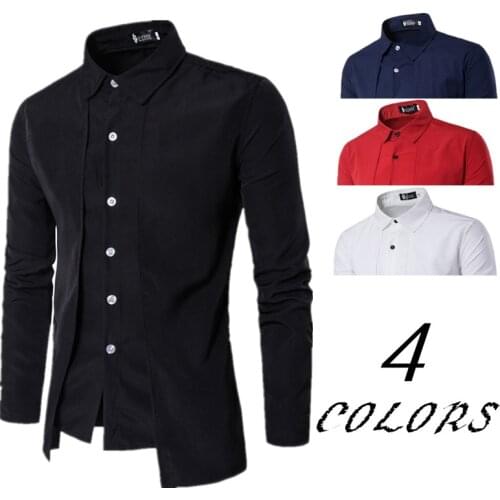 2019 Mens Shirts Casual Fake Two Piece Brand Bussiness Dress Shirts Autumn Solid Cotton Formal Clothing Long-Sleeved Top-blouse