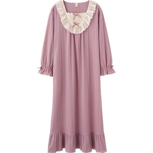 Korean New Palace Long-Sleeve Nightdress Female Loose Cotton Long Dress Spring Autumn Nightgowns Women Plus Size Night Shirt 3XL