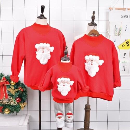 Newest Autumn Winter Family Matching Outfits Dad Mom Kids Christmas Sweater Plush Warm Hoodies Costumes Family Look Warm Clothes
