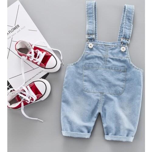 Baby Girl Clothes Sweet Blue Jean Jumpsuits Fashion Simple Solid Color Boys Washed Jeans Summer Casual Denim Romper Strap Shorts
