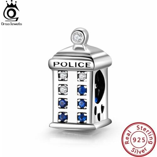 ORSA JEWELS Genuine 925 Sterling Silver Guard Booth Shape Charm fit Bracelets with Cubic Zirconia DIY Women Jewelry Making CB170
