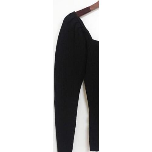 2019 Autumn and Winter Tight Square Neck Puff Sleeve Long Sleeve Knit Sweater Womens Bottoming Shirt Top