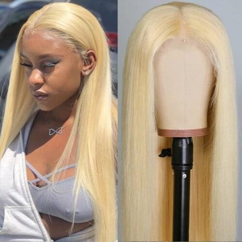 Transparent Lace Blonde Human Hair Wigs Straight Color #613 T Part Lace Wig For Women Brazilian Remy Pre Plucked Bleached Knots