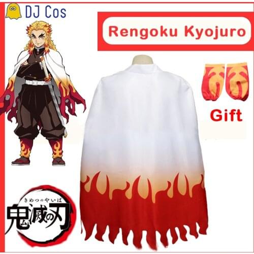 Anime Demon Slayer Rengoku Kyojuro Cosplay Kimono Cloak Uniform Kimetsu No Yaiba Cape Kids Adults Halloween Party Outfit