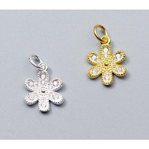 925 Sterling Silver Flower Dangle Charms 13x10mm Handmade Gold Silver Color Pendants Fit Women Jewelry Making DIY Birthday Gift