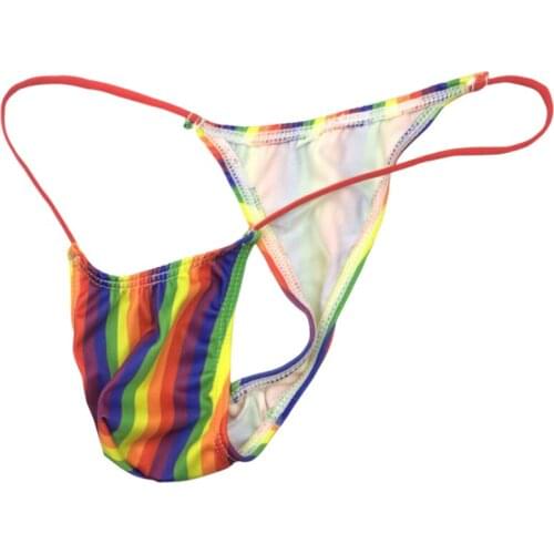 2018 Retail gay Mens Underwear G Sexy String Pouch men Thong Pirnted Mini Pouch Rainbow Striped Print Swimsuit Fabric