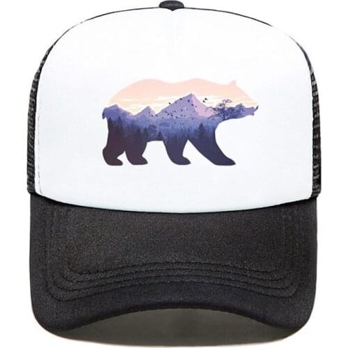 Bear Cartoon Mountains Girls Sun Adjustable Mesh Hats Baseball Trucker Cap for Boys Girls Men Women Mesh Cap Snapback Wholesale