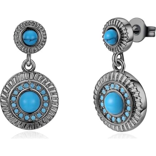ZEMIOR Gear Shape Drop Earrings For Women Luxurious Round Blue Kallaite Earring Anniversary Female New Arrival Fashion Jewelry