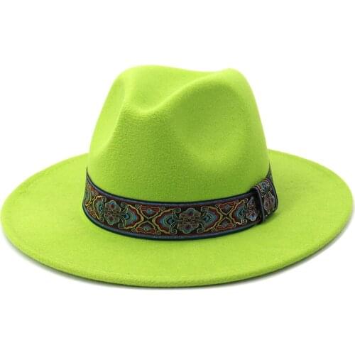 Winter Hat For Woman Vintage Cute Ladys Elegant Trendy Felt Trilby Bowler Hats For Girl Sombrero Wide Brim Green Hat HF163